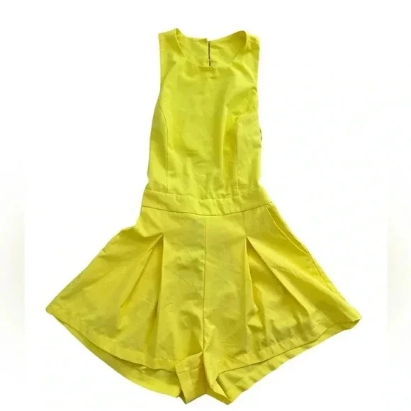 Bright Yellow Fashion Nova Romper with Open Back Tie Detail Size Small - Picture 1 of 10